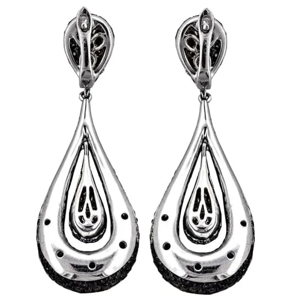 Beautiful 18k white gold black white diamond long Chandelier earrings EAR15960 Diamond Source NYC Earrings