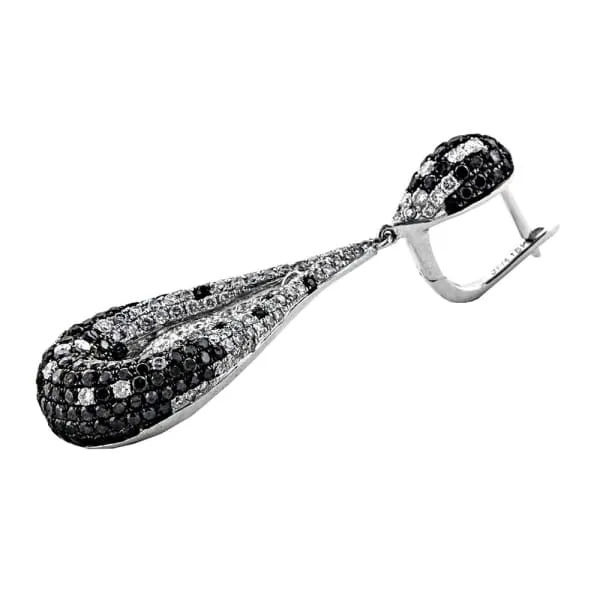 Beautiful 18k white gold black white diamond long Chandelier earrings EAR15960 Diamond Source NYC Earrings