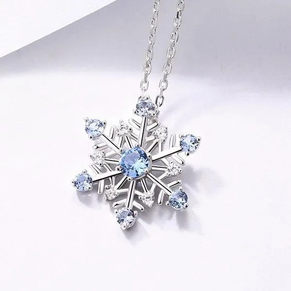 Belbren Necklaces Elegant Snowflake Pendant Necklace in Pure Silver Adorned with Sparkling Blue Stones Perfect Winter Jewelry Gift