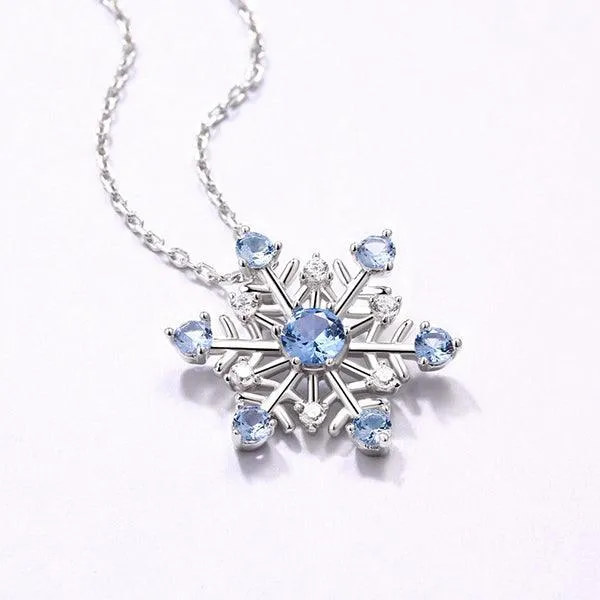 Belbren Necklaces Elegant Snowflake Pendant Necklace in Pure Silver Adorned with Sparkling Blue Stones Perfect Winter Jewelry Gift