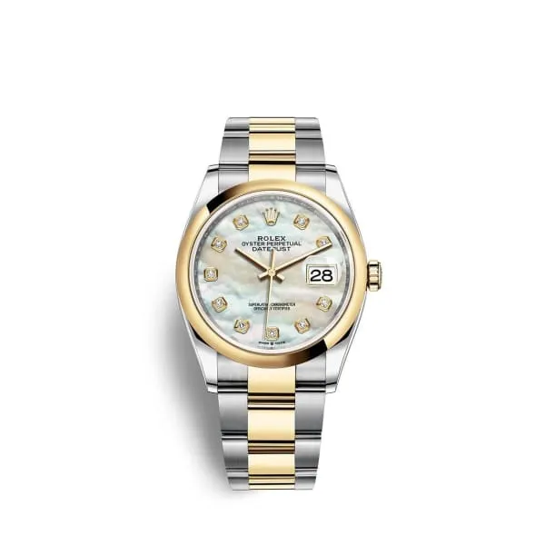 Bracelets Rolex Datejust 36mm Ref 1262030024 White Mother of Pearl Diamond Dial Two Tone Stainless Steel 18K Yellow Gold Oyster Bracelet Watch Rolex Bracelets Rolex Datejust 36mm Ref 1262030024 White Mother of Pearl Diamond Dial Two Tone Stainless Steel 18K Yellow Gold Oyster Bracelet Watch Rolex