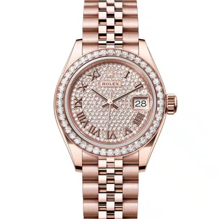 Bracelets Rolex LadyDatejust 28mm Ref 279135rbr0022 Roman Diamond Pave Dial Diamond Bezel 18K Rose Gold Jubilee Bracelet Womens Watch Rolex