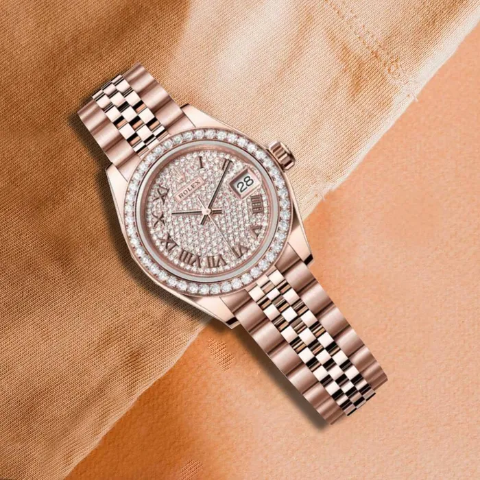 Bracelets Rolex LadyDatejust 28mm Ref 279135rbr0022 Roman Diamond Pave Dial Diamond Bezel 18K Rose Gold Jubilee Bracelet Womens Watch Rolex