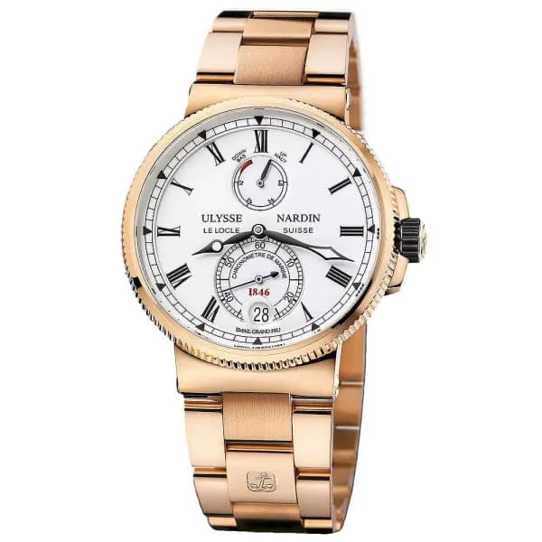 Bracelets Ulysse Nardin Ulysse Nardin Chronometer Marine 43mm Watch Ref 11861268ME0 White Roman Dial 18K Rose Gold Bracelet Bracelets Ulysse Nardin Ulysse Nardin Chronometer Marine 43mm Watch Ref 11861268ME0 White Roman Dial 18K Rose Gold Bracelet