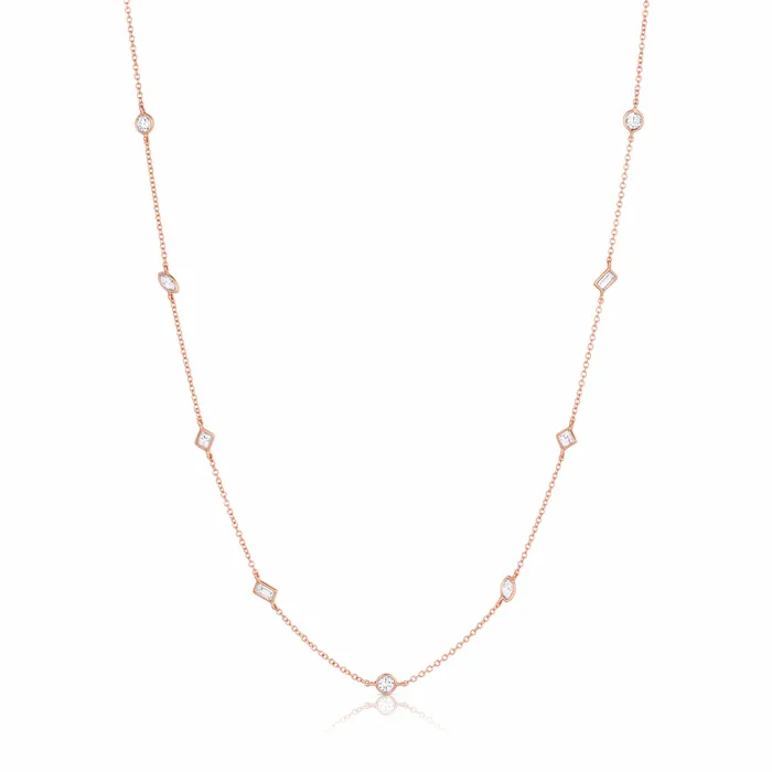 CJ Charles Jewelers Necklaces Rivire 18kt Rose Gold Multi Shaped Diamonds by the Yard 18 Necklace CJ Charles Jewelers Necklaces Rivire 18kt Rose Gold Multi Shaped Diamonds by the Yard 18 Necklace