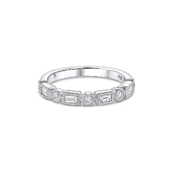 CJ Charles Jewelers Rings 18k White Gold Diamond Baguette and Round Halfway Band CJ Charles Jewelers Rings 18k White Gold Diamond Baguette and Round Halfway Band