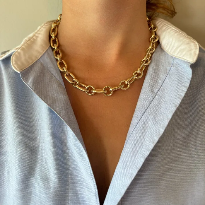 Croghans Necklaces 14K Yellow Gold Italian Rope Polished Link Necklace