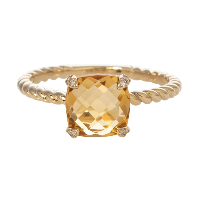 Croghans Rings Citrine Diamond 14K Yellow Gold Braided Ring