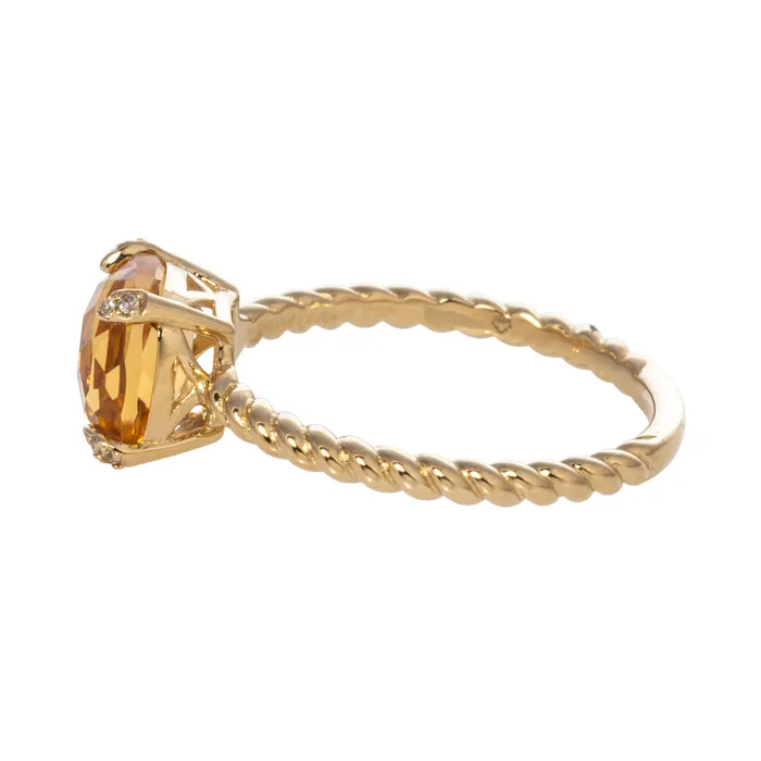 Croghans Rings Citrine Diamond 14K Yellow Gold Braided Ring