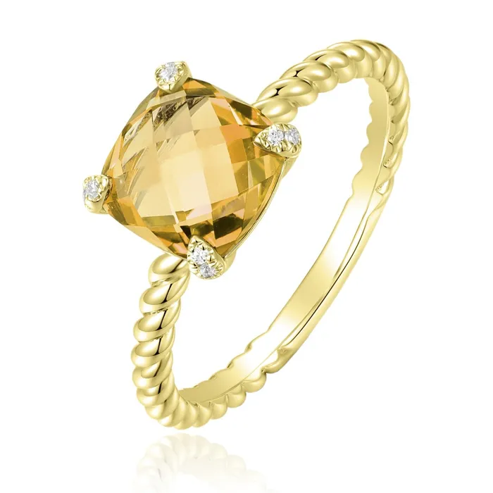 Croghans Rings Citrine Diamond 14K Yellow Gold Braided Ring