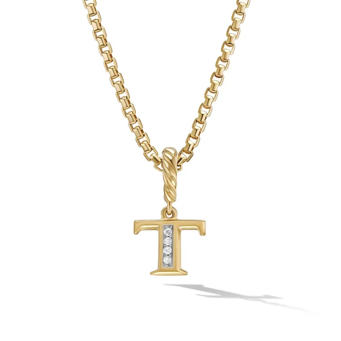 David Yurman 9mm Diamond Initial T Pendant David Yurman Necklaces