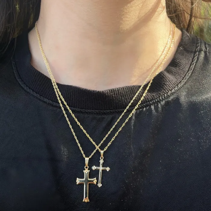 Diamond 14K Yellow Gold Budded Cross Pendant Necklace Croghans Necklaces