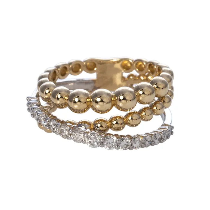 Diamond Double Beaded Crossover 14K Gold Ring Croghans Rings
