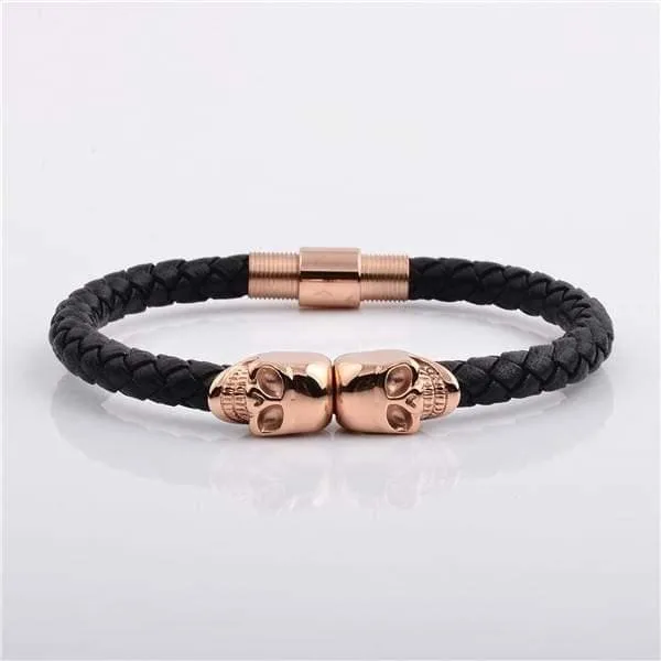 Diamond Source NYC Bracelets Mens Skull Bio Magnetic Real Leather Bracelet Stainless Steel Black Strap Diamond Source NYC Bracelets Mens Skull Bio Magnetic Real Leather Bracelet Stainless Steel Black Strap