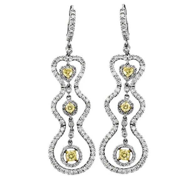 Diamond Source NYC Earrings Stunning 18k white gold earrings with white and yellow diamond NE172205 Diamond Source NYC Earrings Stunning 18k white gold earrings with white and yellow diamond NE172205
