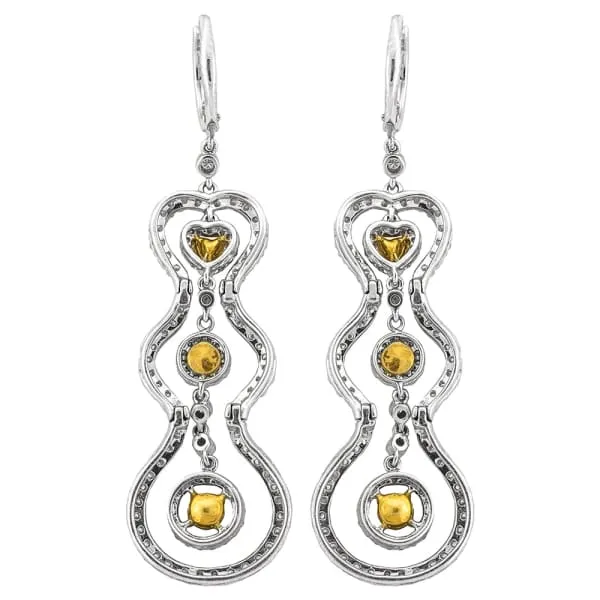 Diamond Source NYC Earrings Stunning 18k white gold earrings with white and yellow diamond NE172205 Diamond Source NYC Earrings Stunning 18k white gold earrings with white and yellow diamond NE172205