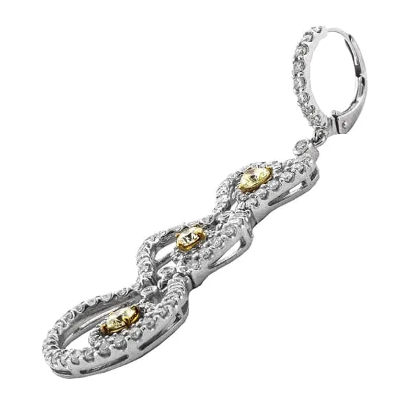 Diamond Source NYC Earrings Stunning 18k white gold earrings with white and yellow diamond NE172205 Diamond Source NYC Earrings Stunning 18k white gold earrings with white and yellow diamond NE172205