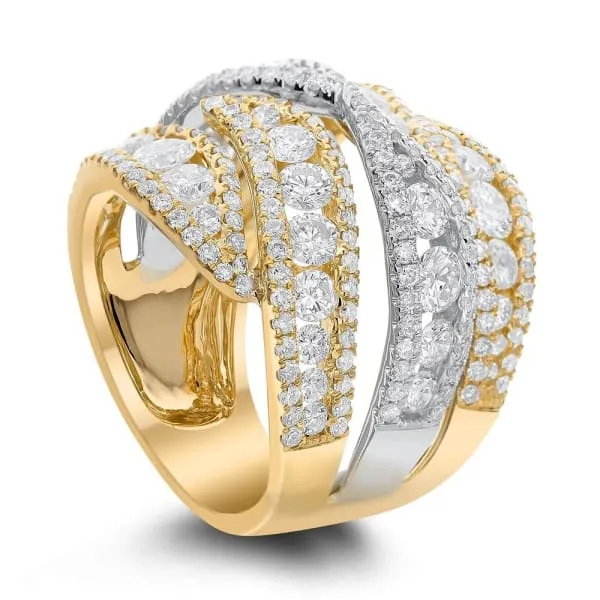 Diamond Source NYC Rings Natural Round Brilliant Multi Row Diamond Cocktail Ring Set in 18K Two Tone Gold 380ct tw Diamond Source NYC Rings Natural Round Brilliant Multi Row Diamond Cocktail Ring Set in 18K Two Tone Gold 380ct tw