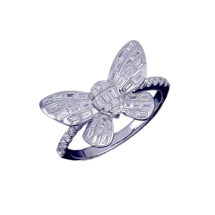Diamond Source NYC Rings Round Brilliant Baguette Butterfly Diamond Fashion Ring Set in 14K White Gold 080ct tw Diamond Source NYC Rings Round Brilliant Baguette Butterfly Diamond Fashion Ring Set in 14K White Gold 080ct tw
