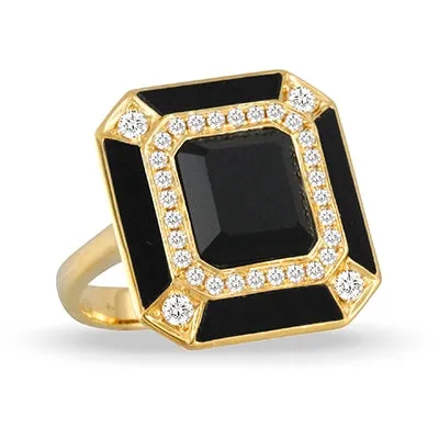 Doves 18K Yellow Gold Octagon Ring with Black Onyx Diamonds Doves Rings Doves 18K Yellow Gold Octagon Ring with Black Onyx Diamonds Doves Rings