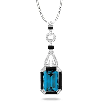 Doves Doves 18K White Gold Diamond Pendant with Black Onyx and London Blue Topaz CHAIN NOT INCLUDED Necklaces Doves Doves 18K White Gold Diamond Pendant with Black Onyx and London Blue Topaz CHAIN NOT INCLUDED Necklaces