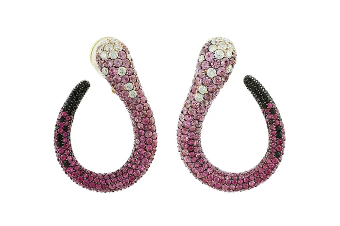 Earrings 18k Yellow Gold Pink and White Diamond Salavetti Swirl Earrings Salavetti Earrings 18k Yellow Gold Pink and White Diamond Salavetti Swirl Earrings Salavetti