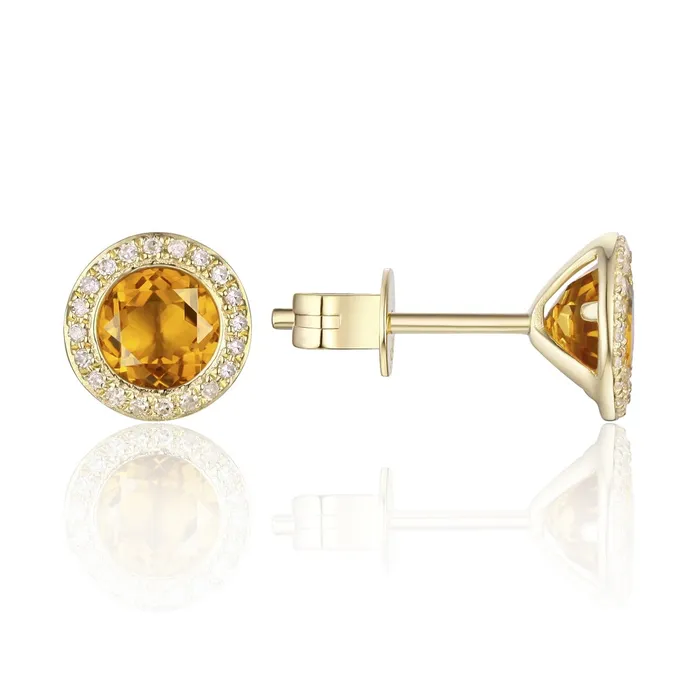 Earrings Citrine Diamond Halo 14K Yellow Gold Martini Stud Earrings Croghans Earrings Citrine Diamond Halo 14K Yellow Gold Martini Stud Earrings Croghans