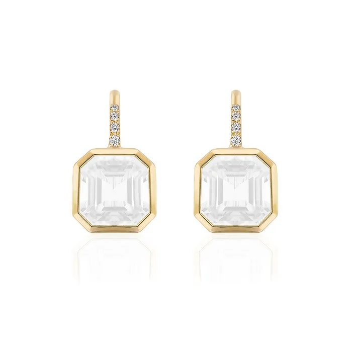 Earrings Goshwara Asscher Cut Moon Quartz Diamond 18K Yellow Gold Earrings Goshwara Earrings Goshwara Asscher Cut Moon Quartz Diamond 18K Yellow Gold Earrings Goshwara