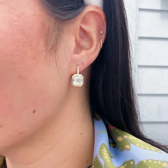 Earrings Goshwara Asscher Cut Moon Quartz Diamond 18K Yellow Gold Earrings Goshwara