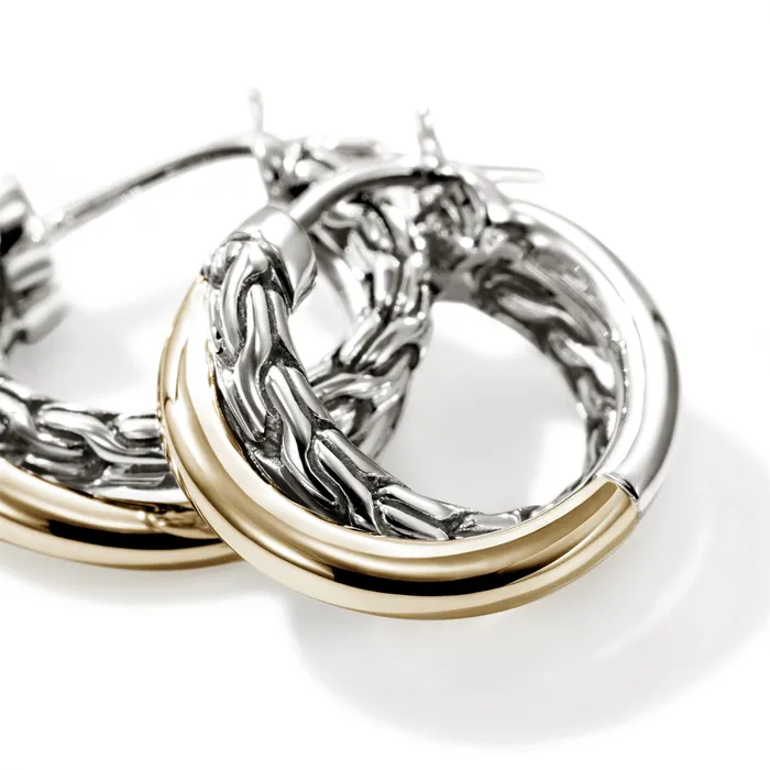 Earrings John Hardy John Hardy Essentials Silver and 14K Gold 95mm Crossover Hoop Earrings Earrings John Hardy John Hardy Essentials Silver and 14K Gold 95mm Crossover Hoop Earrings