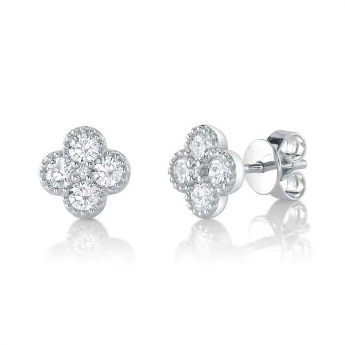 Earrings Meierotto Jewelers 14K White Gold Diamond Clover Stud Earrings