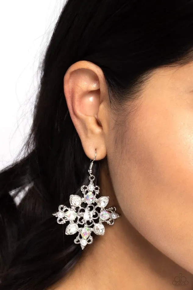 Earrings Paparazzi Earring FancyFree Florals White Paparazzi Jewelry