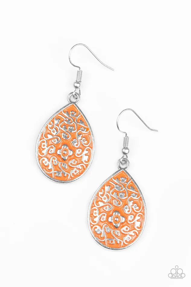 Earrings Paparazzi Earring Flirty Flower Girl Orange Paparazzi Jewelry