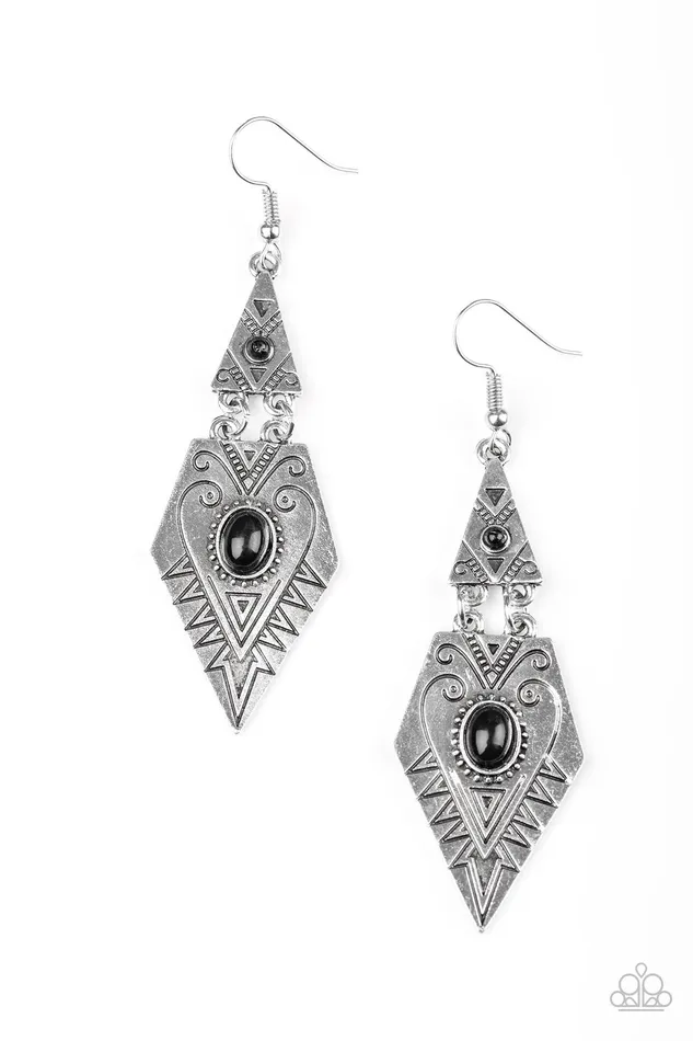 Earrings Paparazzi Jewelry Paparazzi Earring Drifting Dunes Black