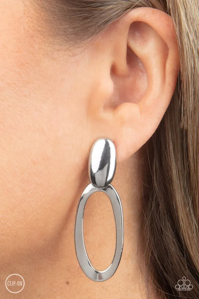 Earrings Paparazzi Jewelry Paparazzi Earring Pull OVAL Silver
