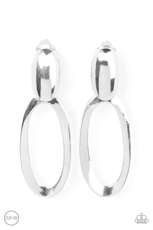 Earrings Paparazzi Jewelry Paparazzi Earring Pull OVAL Silver Earrings Paparazzi Jewelry Paparazzi Earring Pull OVAL Silver