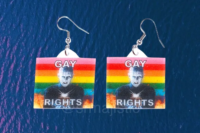 Earrings READY TO SHIP Hellraiser Pinhead Collection of Flaming Pride Flags Handmade Earrings Sam Makes Things Earrings READY TO SHIP Hellraiser Pinhead Collection of Flaming Pride Flags Handmade Earrings Sam Makes Things