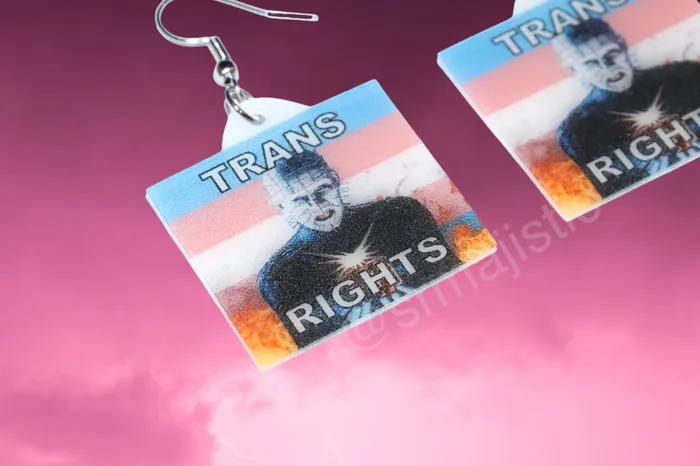 Earrings READY TO SHIP Hellraiser Pinhead Collection of Flaming Pride Flags Handmade Earrings Sam Makes Things Earrings READY TO SHIP Hellraiser Pinhead Collection of Flaming Pride Flags Handmade Earrings Sam Makes Things