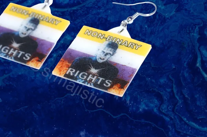 Earrings READY TO SHIP Hellraiser Pinhead Collection of Flaming Pride Flags Handmade Earrings Sam Makes Things Earrings READY TO SHIP Hellraiser Pinhead Collection of Flaming Pride Flags Handmade Earrings Sam Makes Things