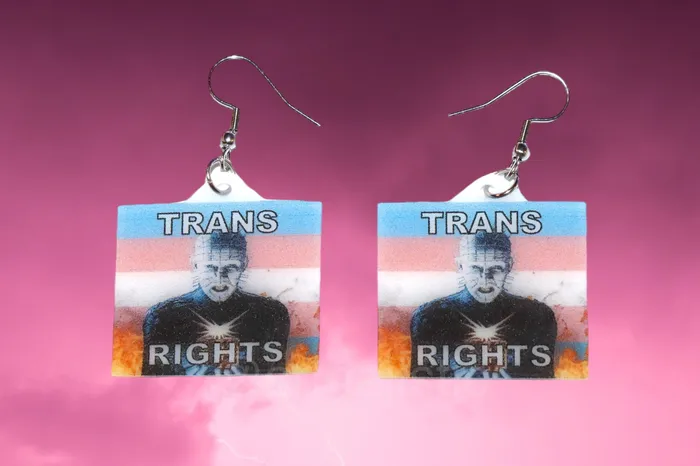 Earrings READY TO SHIP Hellraiser Pinhead Collection of Flaming Pride Flags Handmade Earrings Sam Makes Things Earrings READY TO SHIP Hellraiser Pinhead Collection of Flaming Pride Flags Handmade Earrings Sam Makes Things