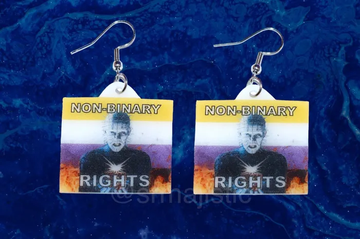 Earrings READY TO SHIP Hellraiser Pinhead Collection of Flaming Pride Flags Handmade Earrings Sam Makes Things Earrings READY TO SHIP Hellraiser Pinhead Collection of Flaming Pride Flags Handmade Earrings Sam Makes Things