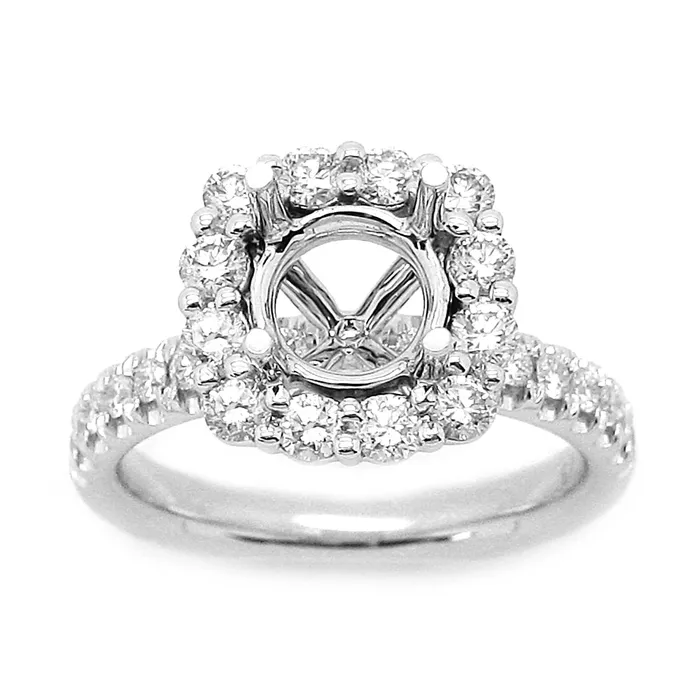 Engagement Collections Rings 18K White Gold Diamond Semimount Ring Cushion Halo Engagement Collections Rings 18K White Gold Diamond Semimount Ring Cushion Halo