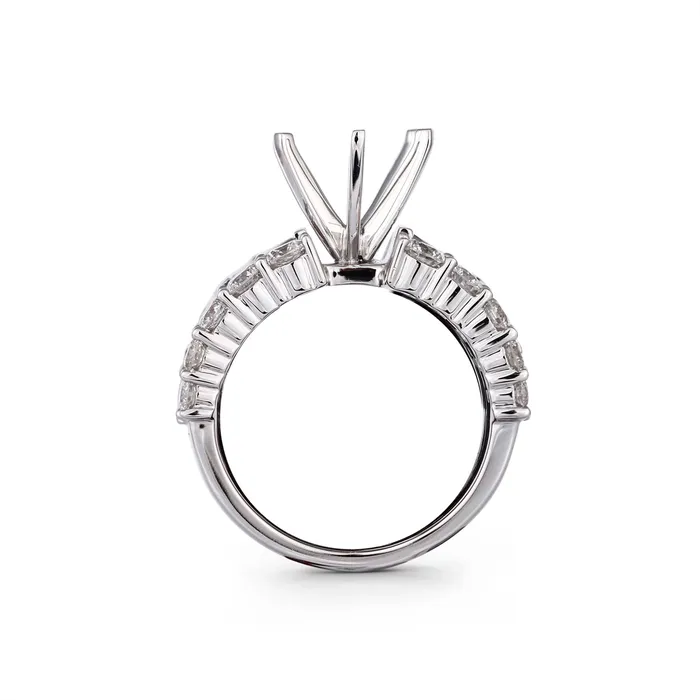 Engagement Collections Rings 18K White Gold Wide Semi Mount Ring with Baguette and Round Diamonds Engagement Collections Rings 18K White Gold Wide Semi Mount Ring with Baguette and Round Diamonds