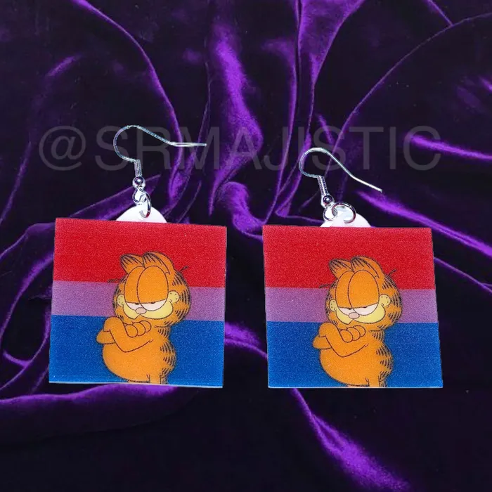 Garfield says Gay Rights cute pride flag detailed Handmade Earrings Sam Makes Things Earrings