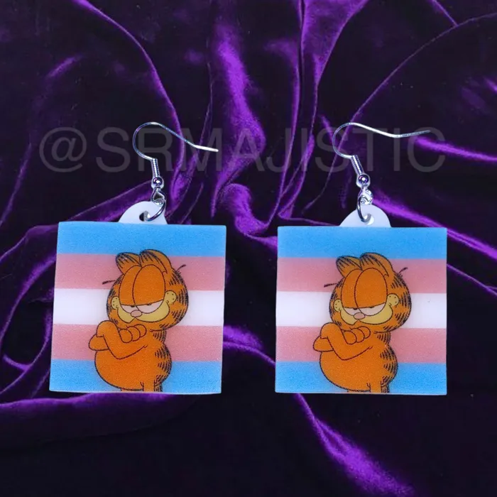 Garfield says Gay Rights cute pride flag detailed Handmade Earrings Sam Makes Things Earrings