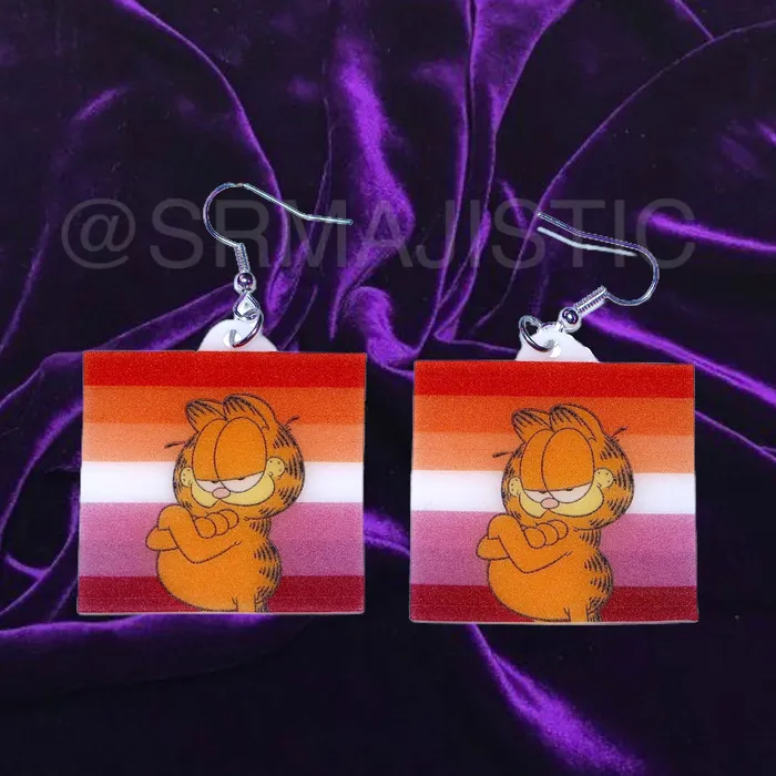 Garfield says Gay Rights cute pride flag detailed Handmade Earrings Sam Makes Things Earrings