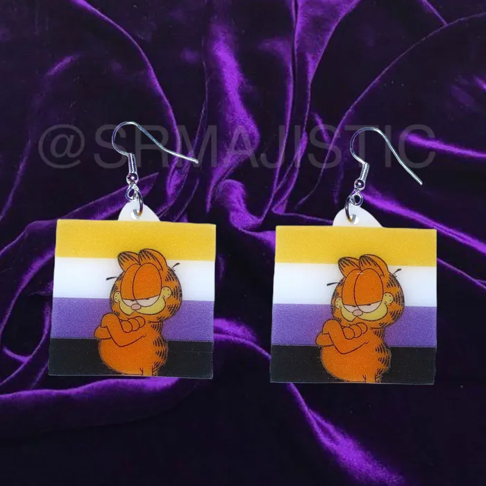 Garfield says Gay Rights cute pride flag detailed Handmade Earrings Sam Makes Things Earrings