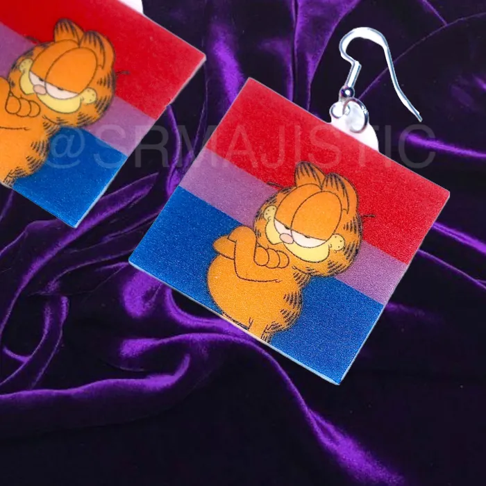 Garfield says Gay Rights cute pride flag detailed Handmade Earrings Sam Makes Things Earrings