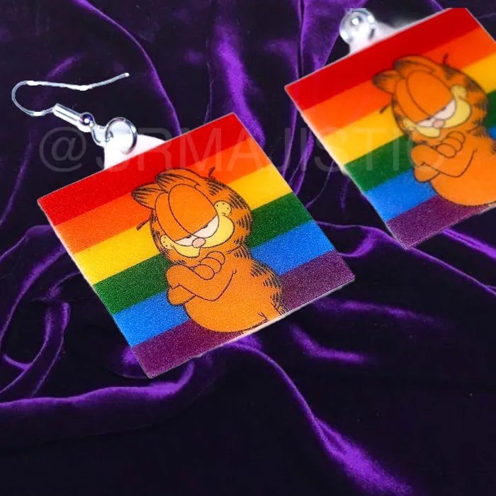 Garfield says Gay Rights cute pride flag detailed Handmade Earrings Sam Makes Things Earrings