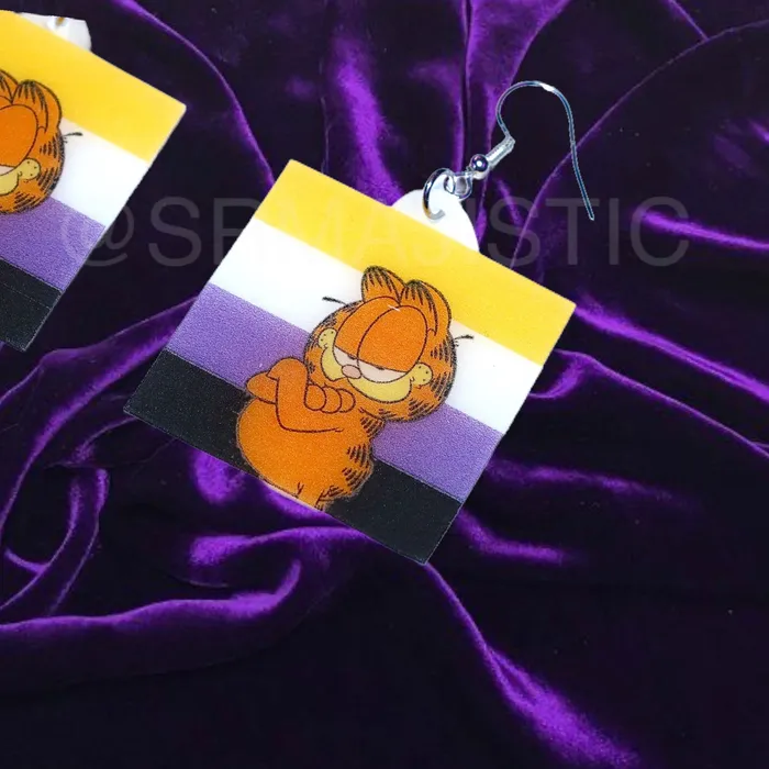 Garfield says Gay Rights cute pride flag detailed Handmade Earrings Sam Makes Things Earrings